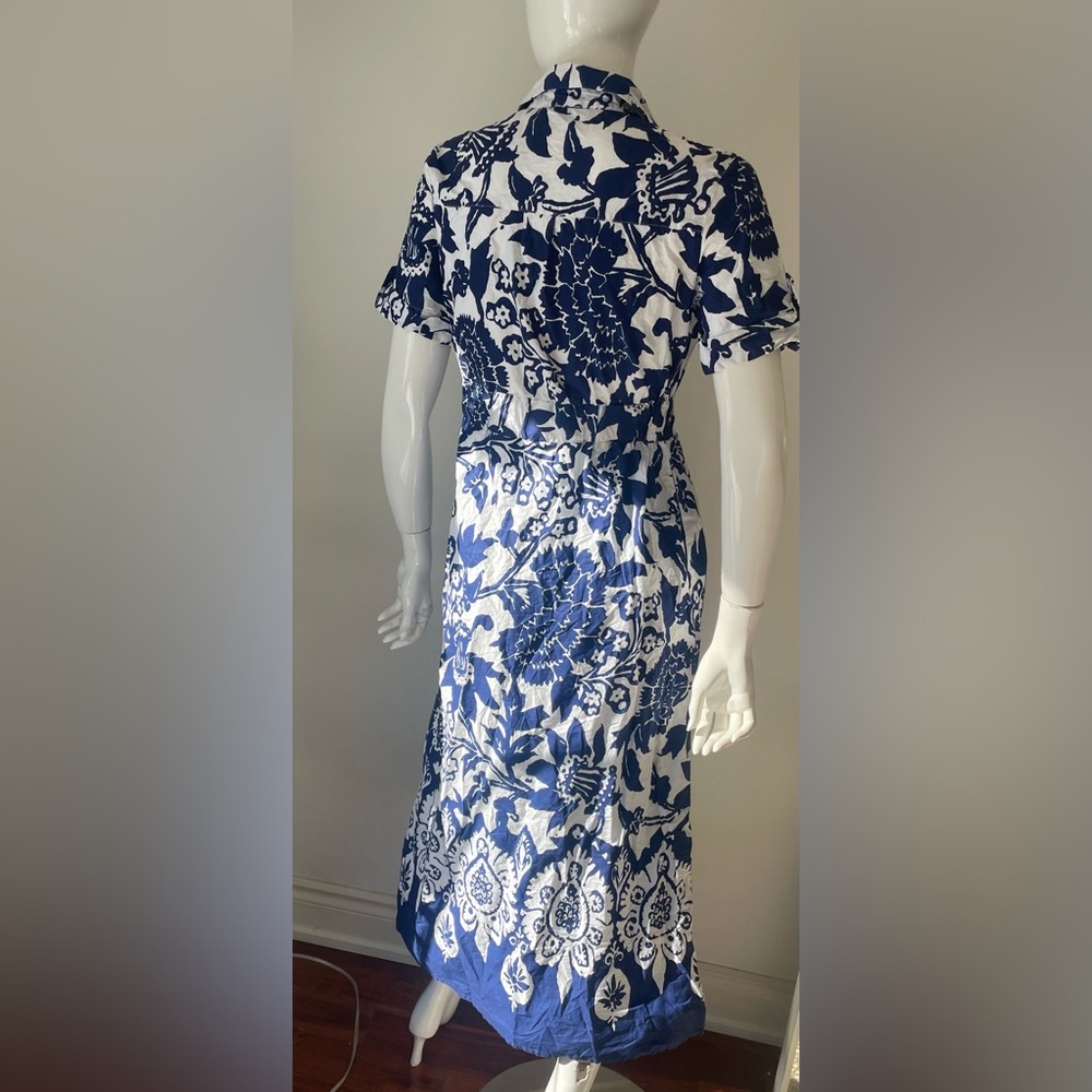 Joie Blue & White Floral Button-Front Midi Dress Belted Shirt Dress S - Picture 3 of 8